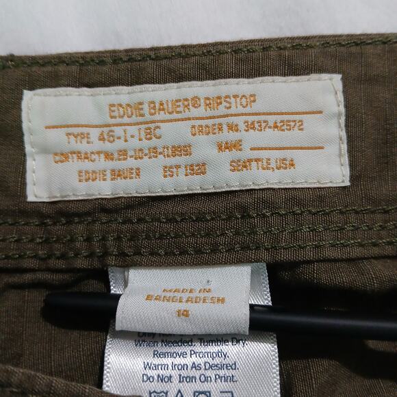 Eddie Bauer size 14 olive ripstop mini-skirt easy care front and side pockets - Picture 3 of 11